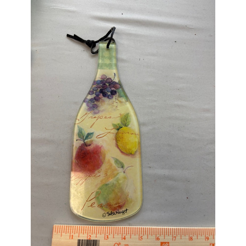 S Alwingt Glass Wine Bottle Cheese Board Fruit Still Life Serving Tray 12.5 Inch